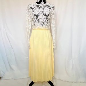 Yellow Pleated High Waisted Midi Skirt